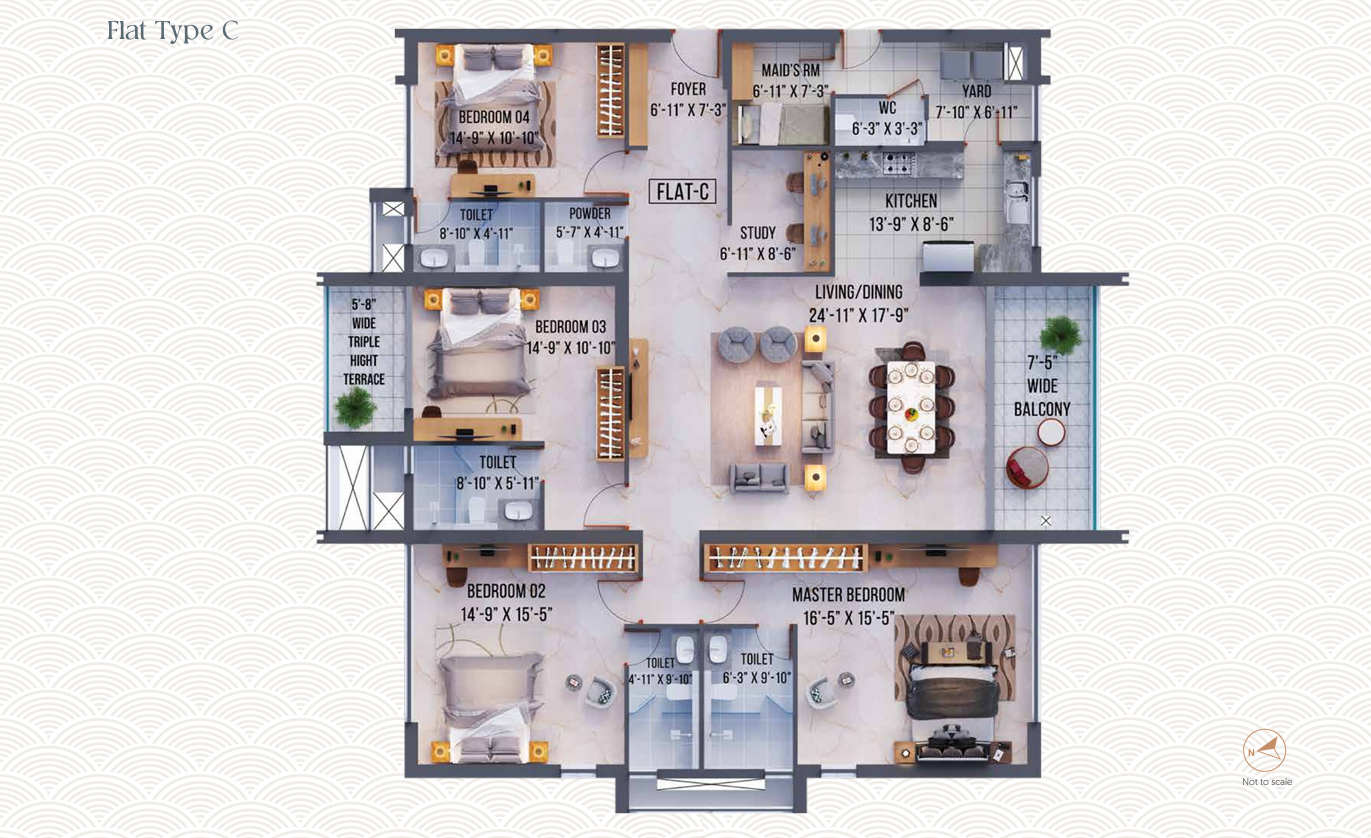 Carpet Area : 1996-2004 Sq.Ft