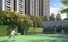Professional outdoor tennis court at premium luxury apartments in South Kolkata.