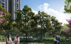 Open-air amphitheatre for community events at high-rise luxury project near Ruby Crossing.
